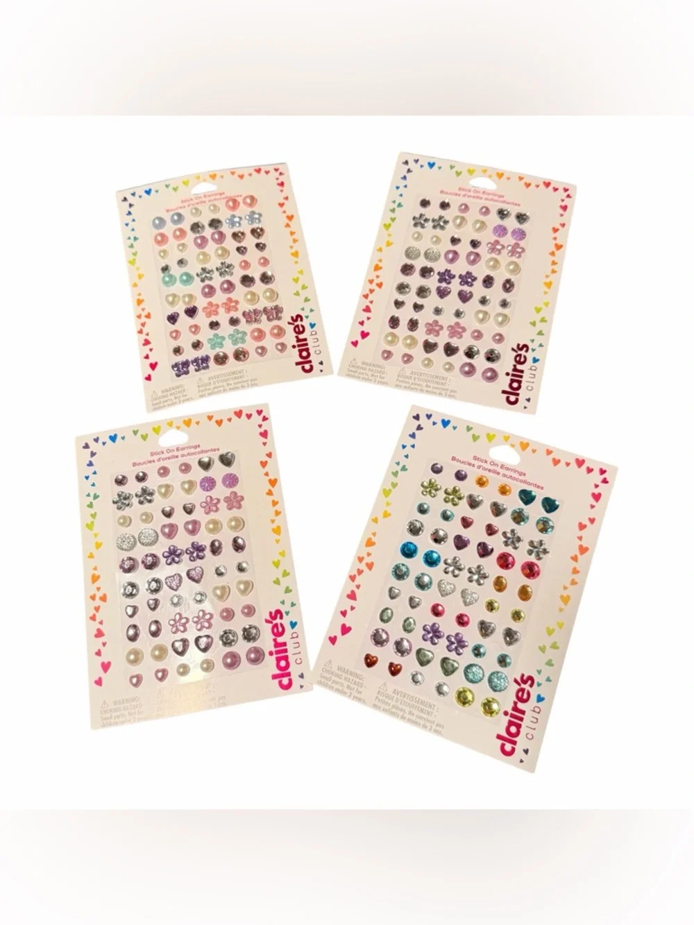 Claire's Kids Stick-On Earrings - Pink, Purple, Blue, Green, Silver, Gold 4 Pack